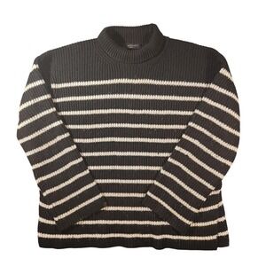AllSaints Sweater Mens Medium Black Merino Wool Cashmere Pullover Mock Striped